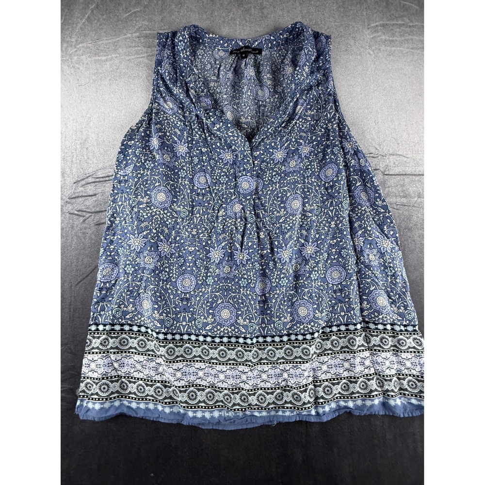 Ava Christine Blue Floral Sleeveless Rayon Blouse Plus Size 1X Boho V-Neck Top